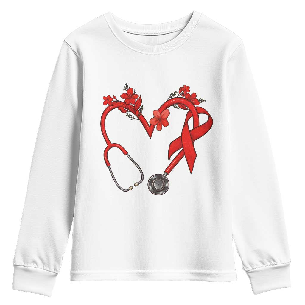Healthcare Hero HIV Awareness Youth Sweatshirt Red Ribbon Support Gift TS12 White Print Your Wear