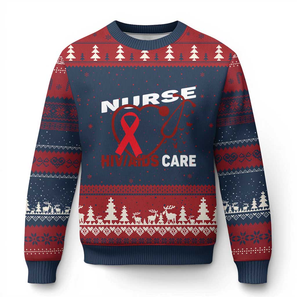 Healthcare Hero HIV AIDS Care Nurse Gift Ugly Christmas Sweater TS12 Navy Red Print Your Wear