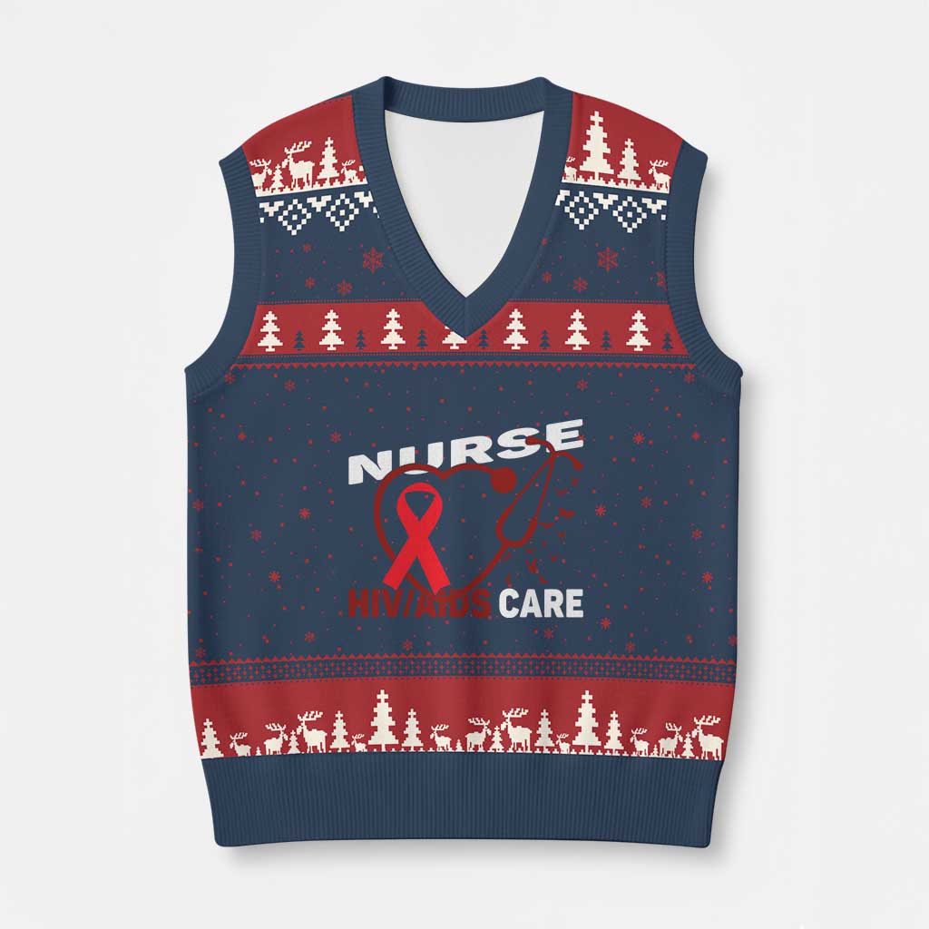 Healthcare Hero HIV AIDS Care Nurse Gift V-Neck Knit Sweater Vest TS12 Navy Red Print Your Wear