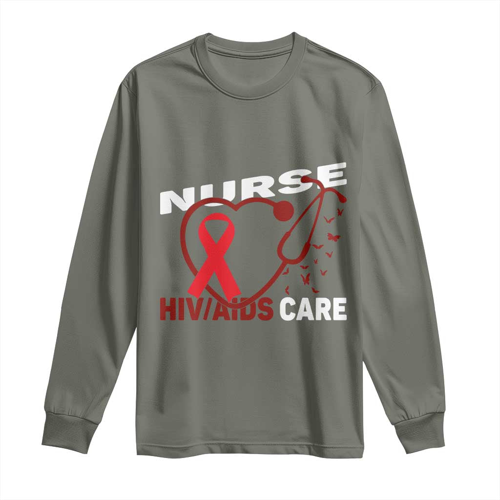 Healthcare Hero HIV AIDS Care Nurse Gift Long Sleeve Shirt TS12 Military Green Print Your Wear