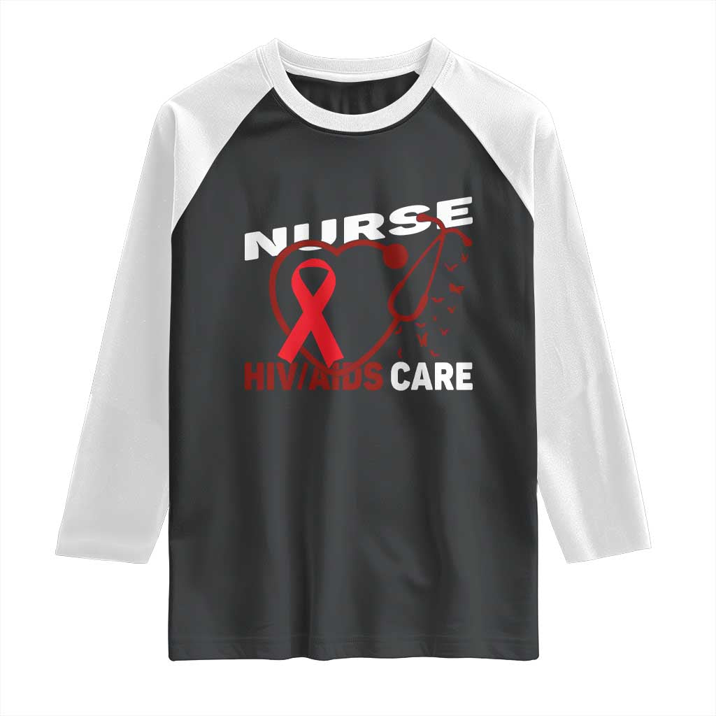 Healthcare Hero HIV AIDS Care Nurse Gift Raglan Shirt TS12 Black White Print Your Wear