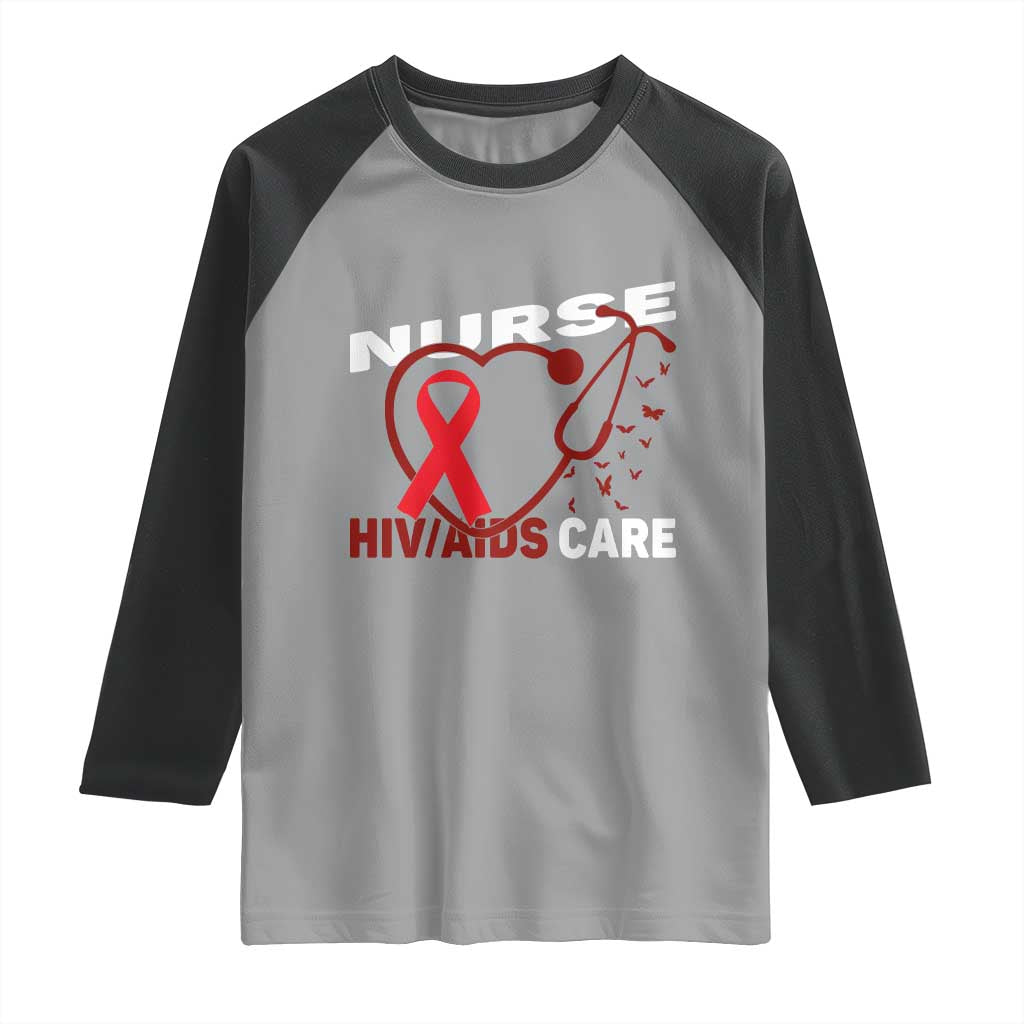 Healthcare Hero HIV AIDS Care Nurse Gift Raglan Shirt TS12 Sport Gray Black Print Your Wear