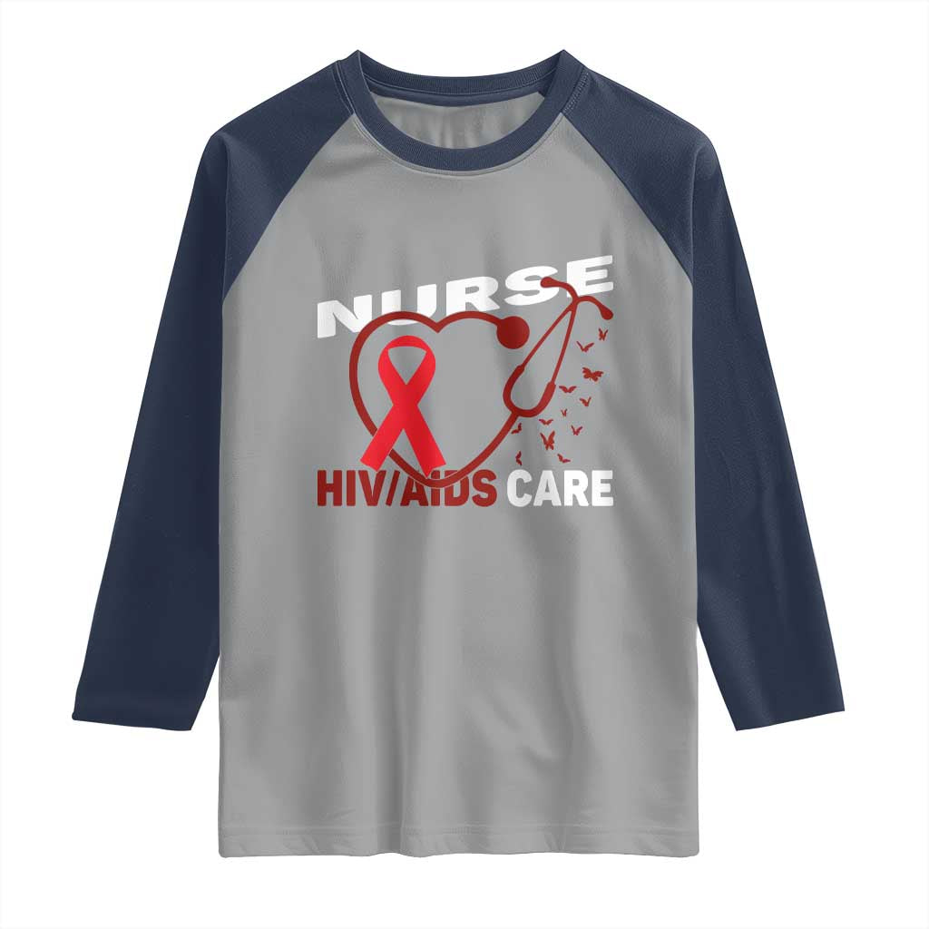 Healthcare Hero HIV AIDS Care Nurse Gift Raglan Shirt TS12 Sport Gray Navy Print Your Wear