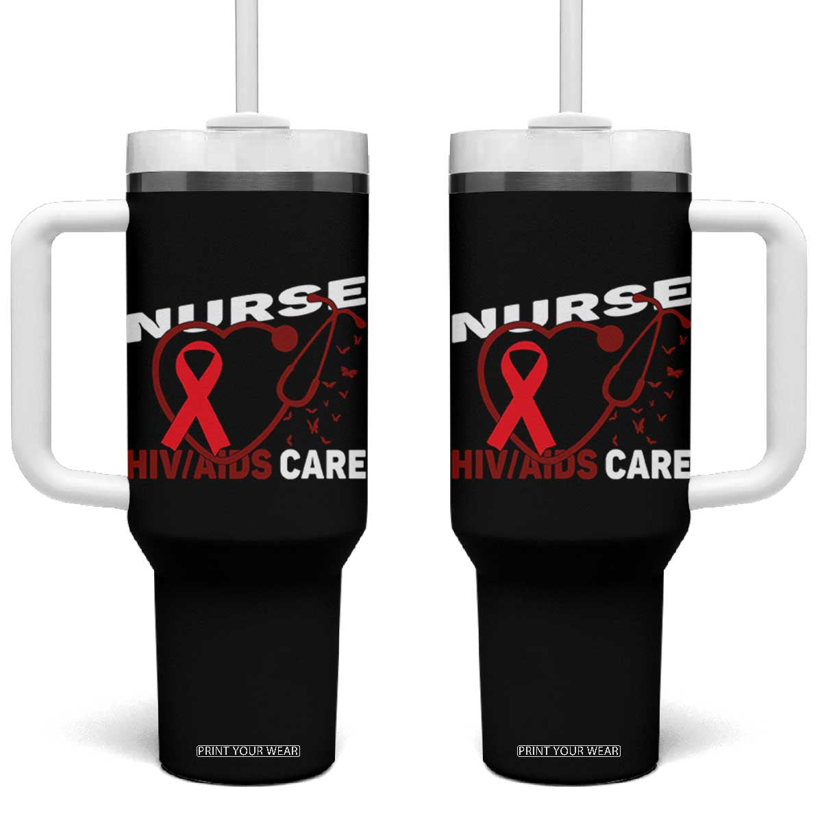 Healthcare Hero HIV AIDS Care Nurse Gift Tumbler With Handle TS12 One Size: 40 oz Black Print Your Wear