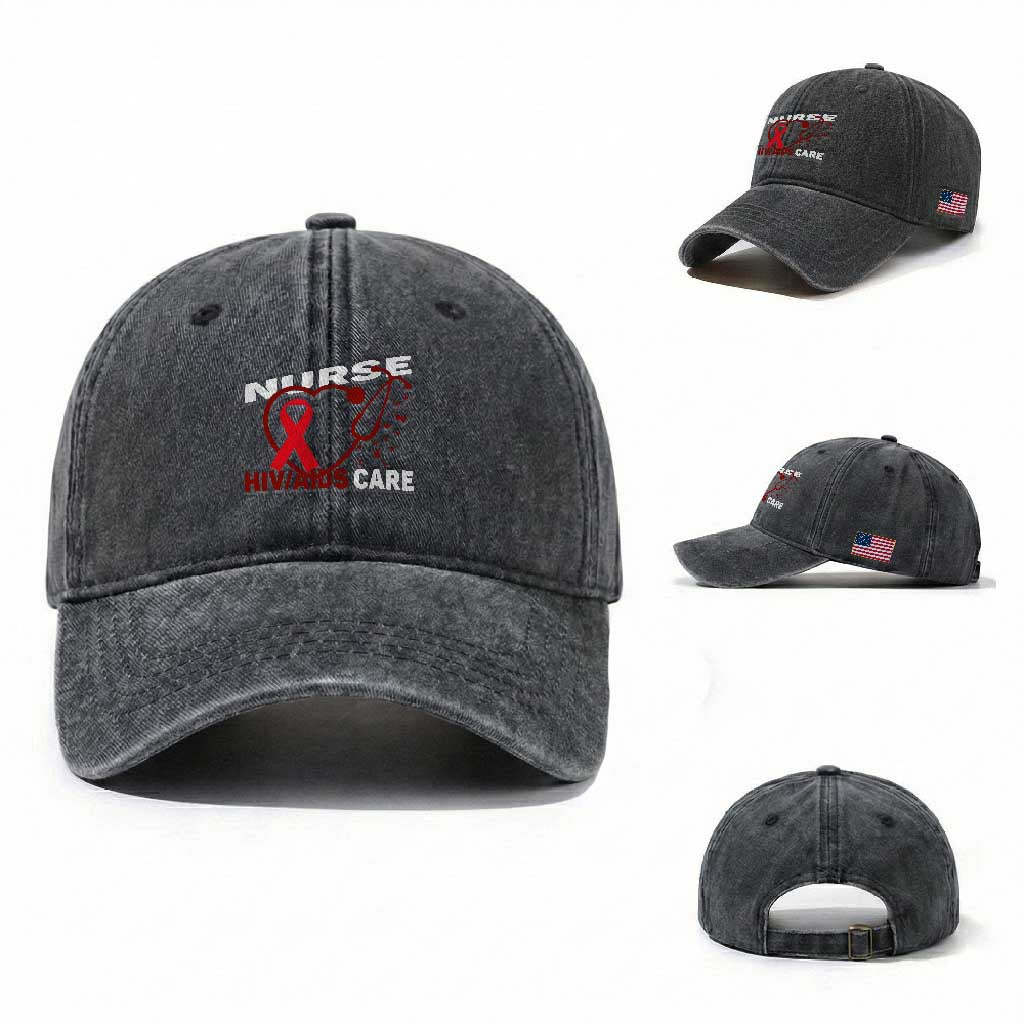 Healthcare Hero HIV AIDS Care Nurse Gift Washed Cotton Baseball Cap TS12 Washed Cap Universal Fit Dark Gray Print Your Wear