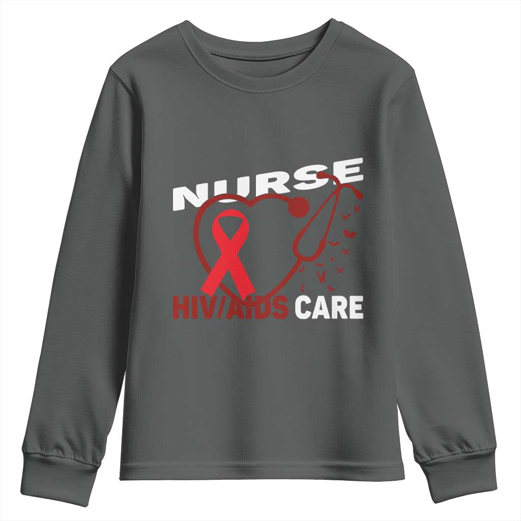 Healthcare Hero HIV AIDS Care Nurse Gift Youth Sweatshirt TS12 Dark Heather Print Your Wear