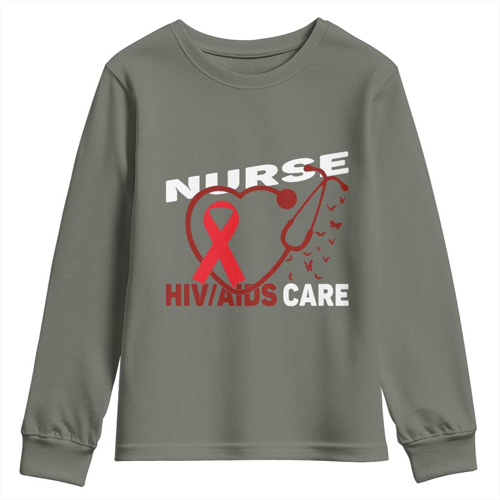 Healthcare Hero HIV AIDS Care Nurse Gift Youth Sweatshirt TS12 Military Green Print Your Wear