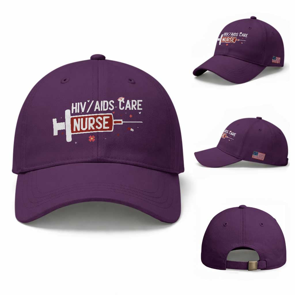 HIV AIDS Care Nurse Baseball Cap Red Ribbon Support Gift TS12 Baseball Cap Universal Fit Purple Print Your Wear