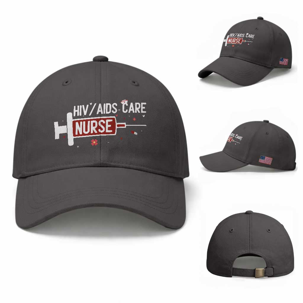 HIV AIDS Care Nurse Baseball Cap Red Ribbon Support Gift TS12 Baseball Cap Universal Fit Dark Gray Print Your Wear
