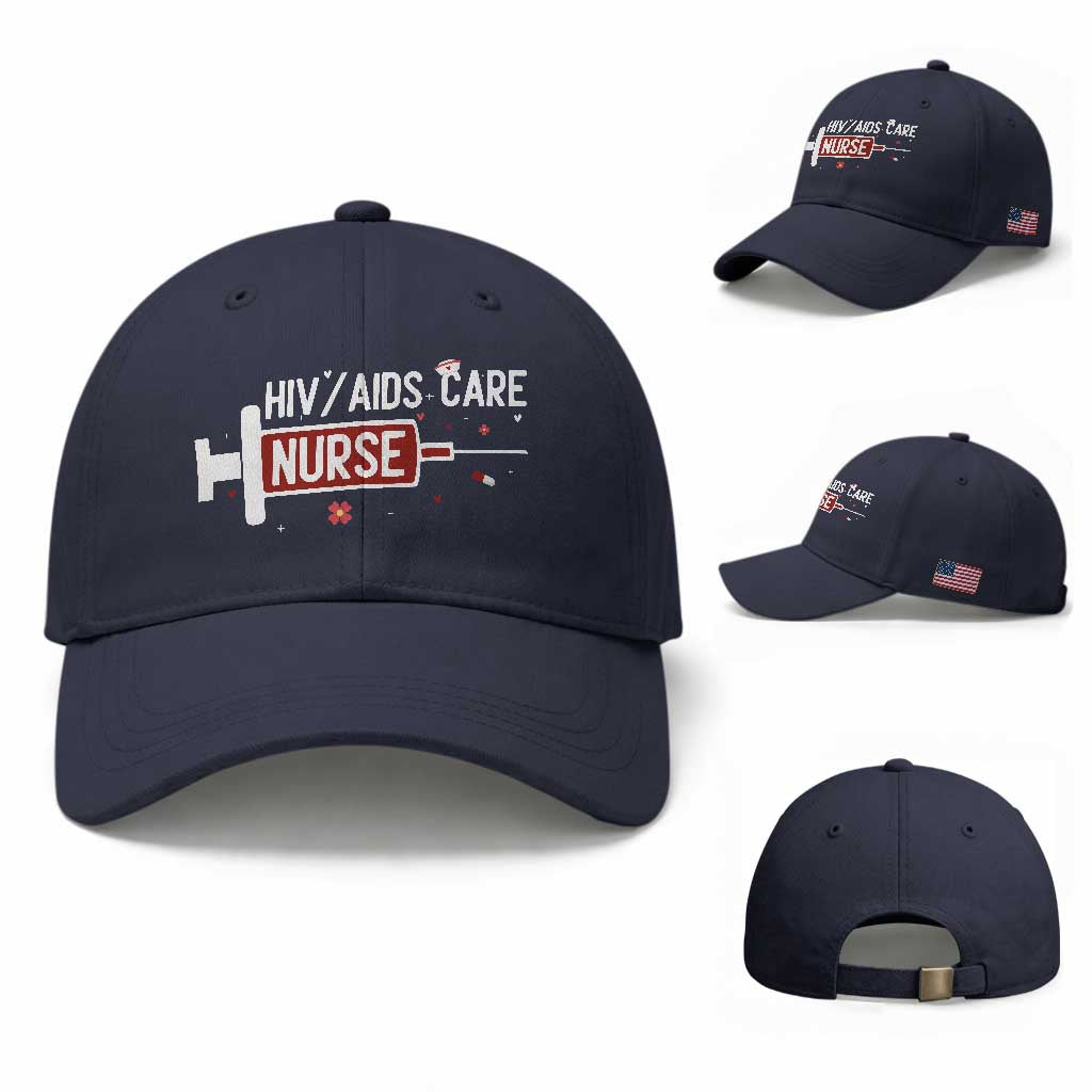 HIV AIDS Care Nurse Baseball Cap Red Ribbon Support Gift TS12 Baseball Cap Universal Fit Navy Print Your Wear