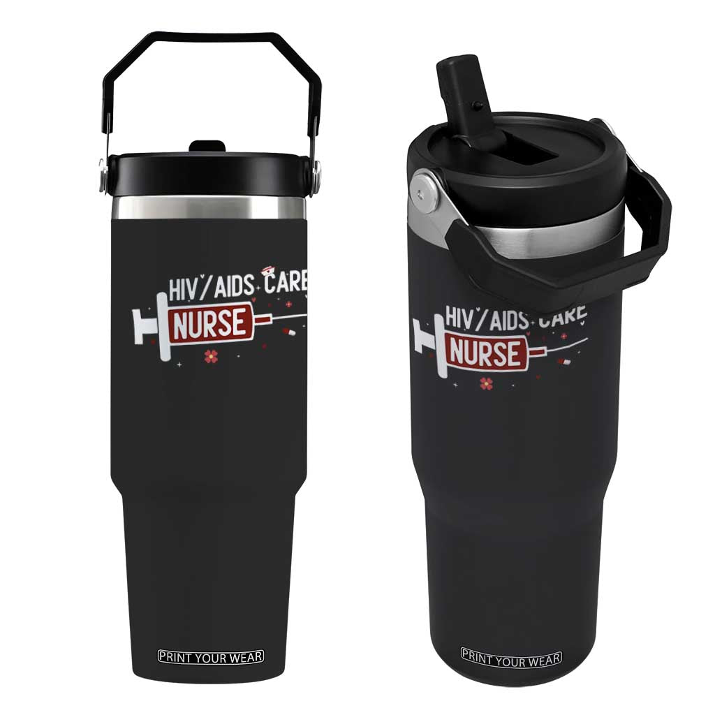 HIV AIDS Care Nurse Flip Straw Tumbler Red Ribbon Support Gift TS12 One Size: 30 oz Black Print Your Wear