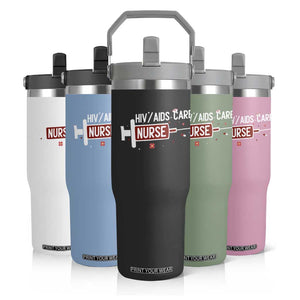 HIV AIDS Care Nurse Flip Straw Tumbler Red Ribbon Support Gift TS12 Print Your Wear