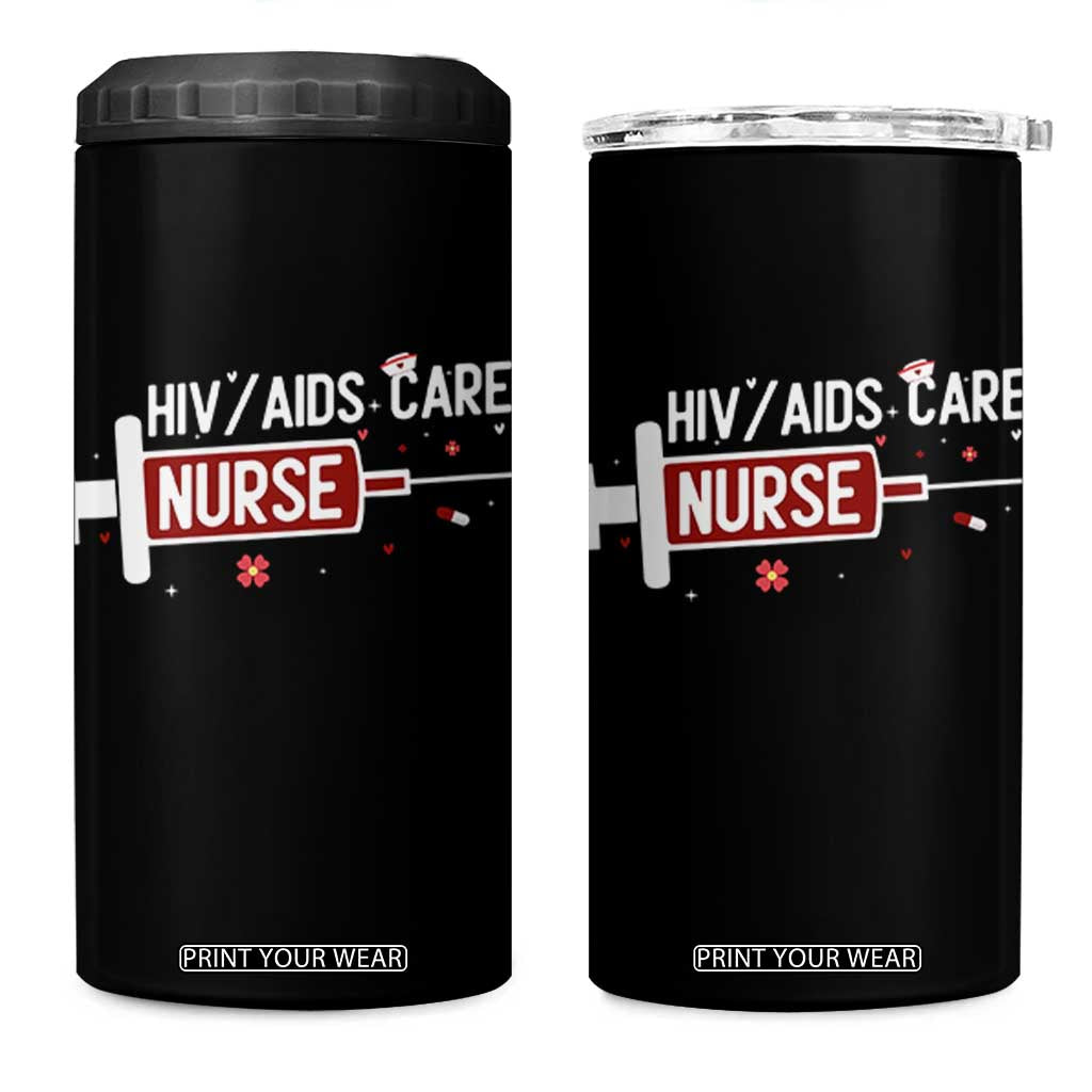 HIV AIDS Care Nurse 4 in 1 Can Cooler Tumbler Red Ribbon Support Gift TS12 One Size: 16 oz Black Print Your Wear