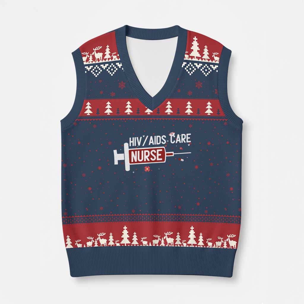 HIV AIDS Care Nurse V-Neck Knit Sweater Vest Red Ribbon Support Gift TS12 Navy Red Print Your Wear