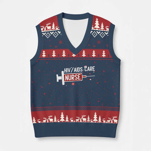 HIV AIDS Care Nurse V-Neck Knit Sweater Vest Red Ribbon Support Gift TS12 Navy Red Print Your Wear