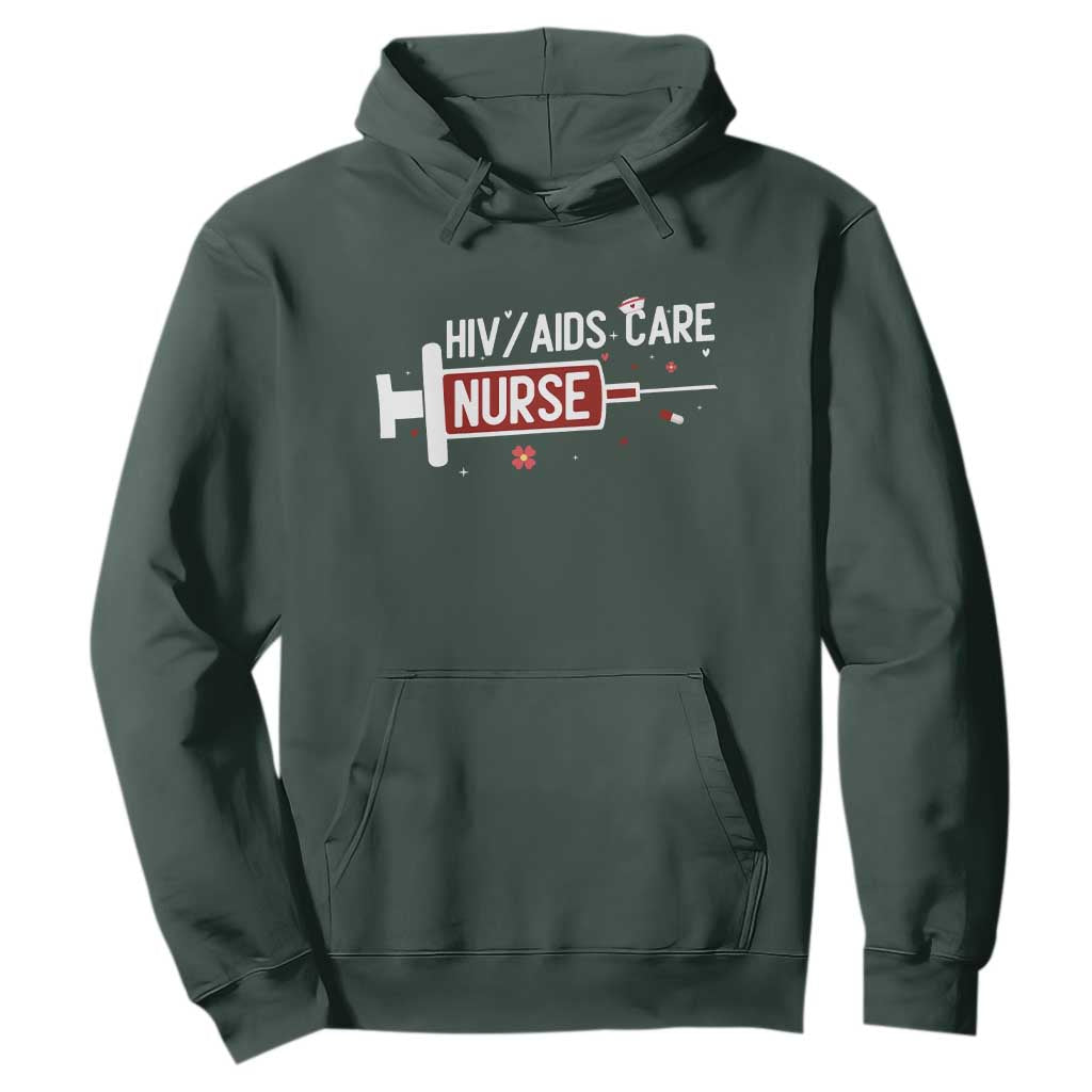 HIV AIDS Care Nurse Hoodie Red Ribbon Support Gift TS12 Dark Forest Green Print Your Wear