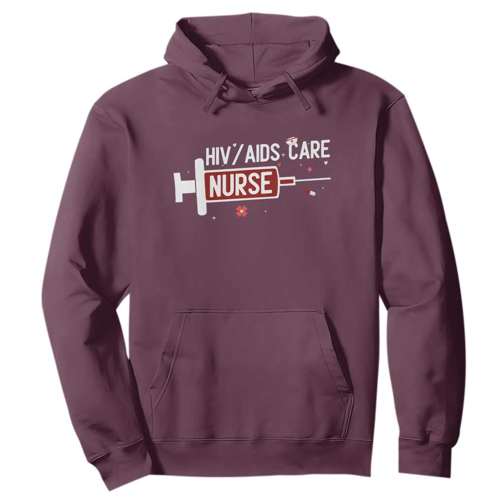 HIV AIDS Care Nurse Hoodie Red Ribbon Support Gift TS12 Maroon Print Your Wear