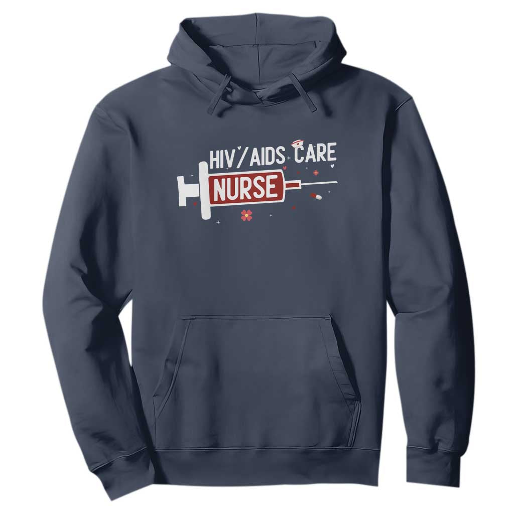 HIV AIDS Care Nurse Hoodie Red Ribbon Support Gift TS12 Navy Print Your Wear