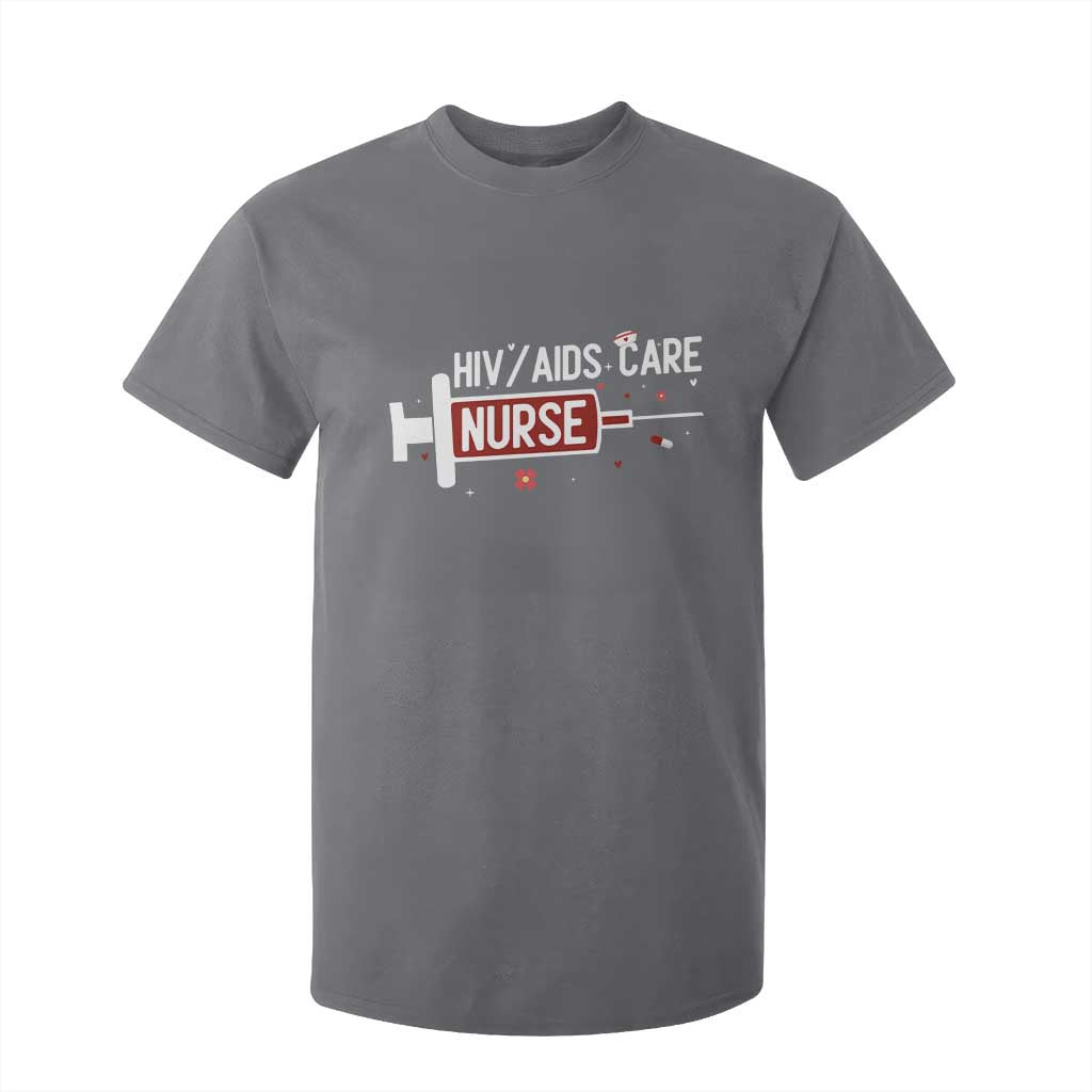 HIV AIDS Care Nurse T Shirt For Kid Red Ribbon Support Gift TS12 Charcoal Print Your Wear