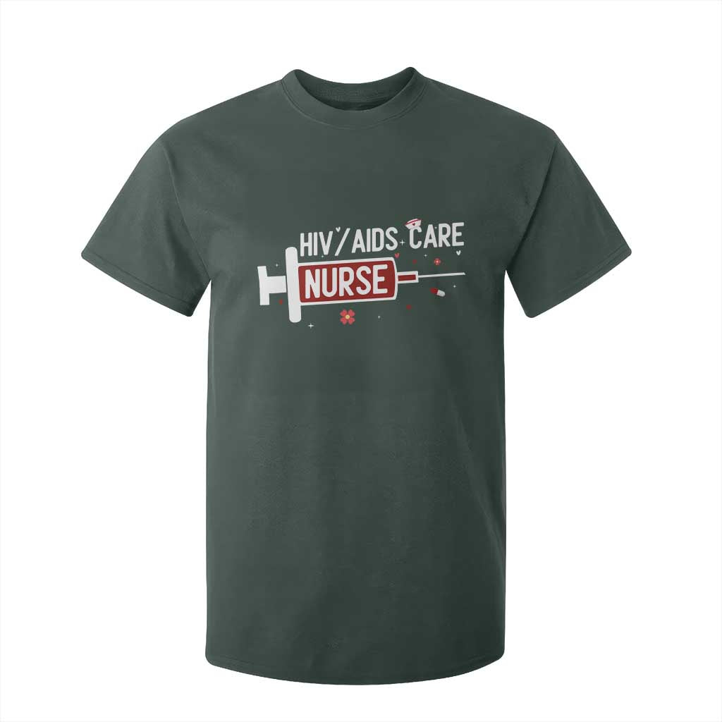 HIV AIDS Care Nurse T Shirt For Kid Red Ribbon Support Gift TS12 Dark Forest Green Print Your Wear