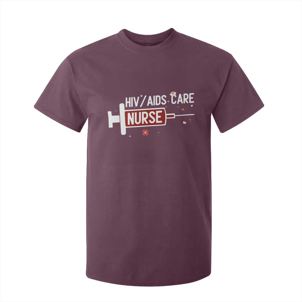 HIV AIDS Care Nurse T Shirt For Kid Red Ribbon Support Gift TS12 Maroon Print Your Wear