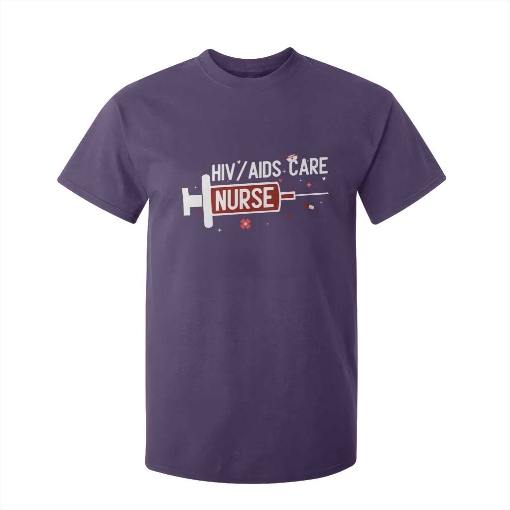 HIV AIDS Care Nurse T Shirt For Kid Red Ribbon Support Gift TS12 Purple Print Your Wear