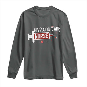 HIV AIDS Care Nurse Long Sleeve Shirt Red Ribbon Support Gift TS12 Dark Heather Print Your Wear