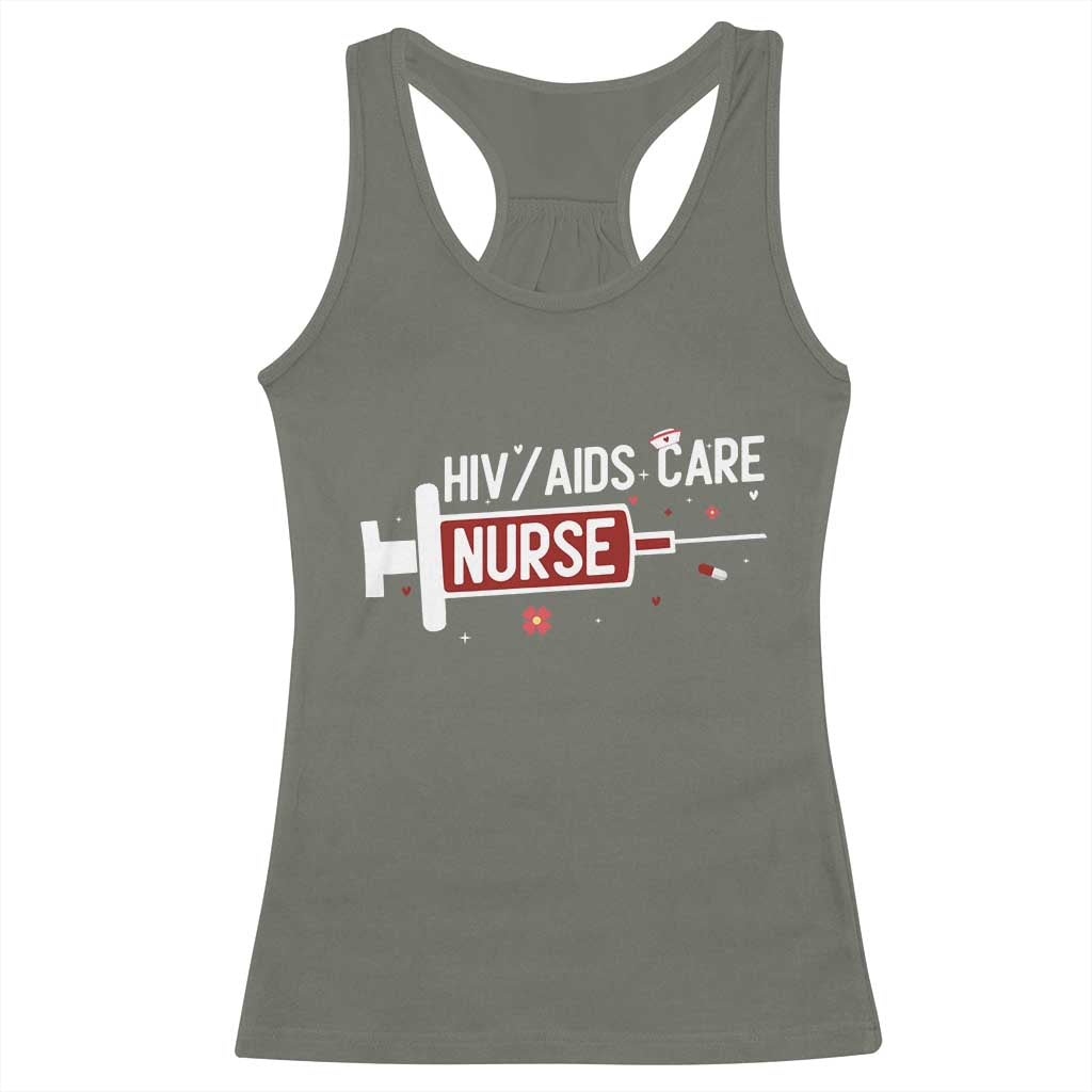 HIV AIDS Care Nurse Racerback Tank Top Red Ribbon Support Gift TS12 Military Green Print Your Wear