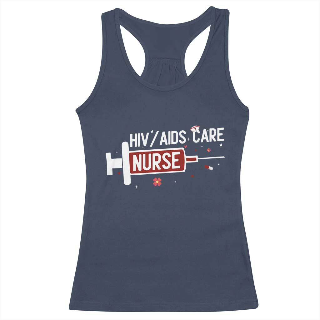 HIV AIDS Care Nurse Racerback Tank Top Red Ribbon Support Gift TS12 Navy Print Your Wear
