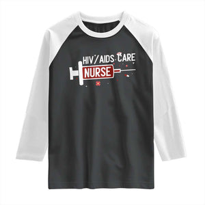 HIV AIDS Care Nurse Raglan Shirt Red Ribbon Support Gift TS12 Black White Print Your Wear