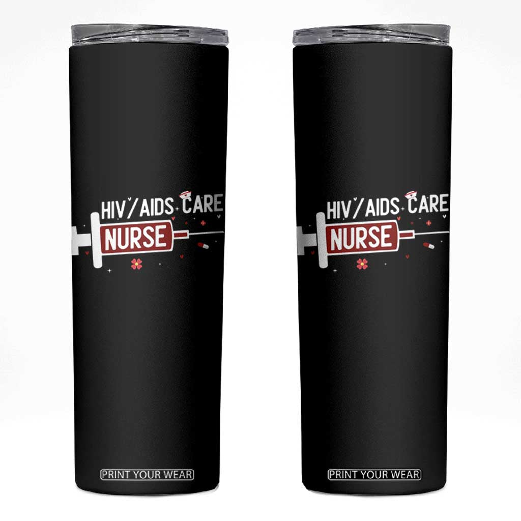 HIV AIDS Care Nurse Skinny Tumbler Red Ribbon Support Gift TS12 Black Print Your Wear