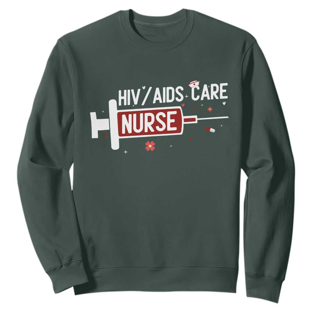 HIV AIDS Care Nurse Sweatshirt Red Ribbon Support Gift TS12 Dark Forest Green Print Your Wear