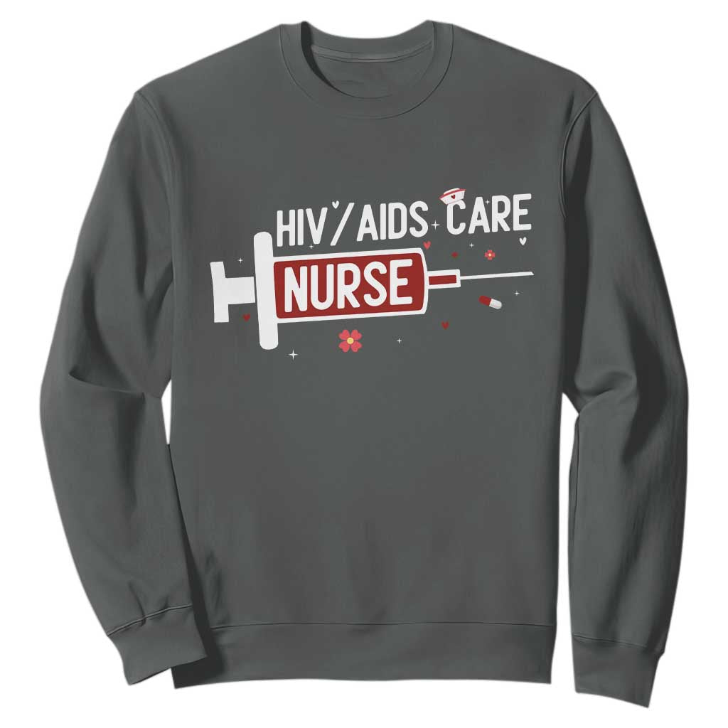 HIV AIDS Care Nurse Sweatshirt Red Ribbon Support Gift TS12 Dark Heather Print Your Wear