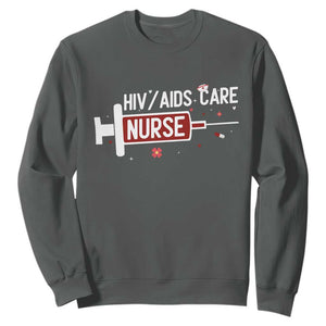 HIV AIDS Care Nurse Sweatshirt Red Ribbon Support Gift TS12 Dark Heather Print Your Wear