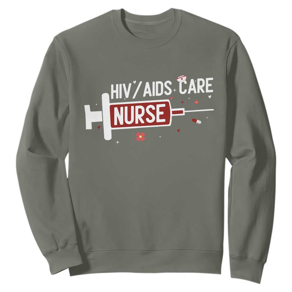 HIV AIDS Care Nurse Sweatshirt Red Ribbon Support Gift TS12 Military Green Print Your Wear