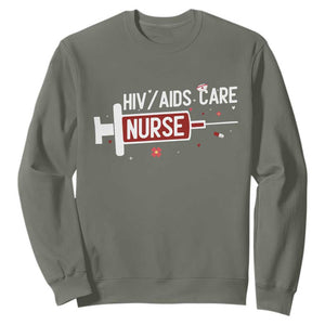 HIV AIDS Care Nurse Sweatshirt Red Ribbon Support Gift TS12 Military Green Print Your Wear