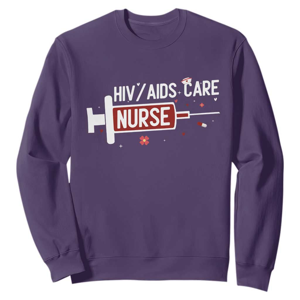 HIV AIDS Care Nurse Sweatshirt Red Ribbon Support Gift TS12 Purple Print Your Wear