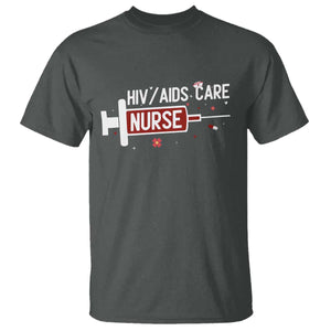 HIV AIDS Care Nurse T Shirt Red Ribbon Support Gift TS12 Dark Heather Print Your Wear