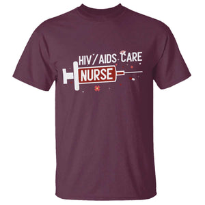 HIV AIDS Care Nurse T Shirt Red Ribbon Support Gift TS12 Maroon Print Your Wear