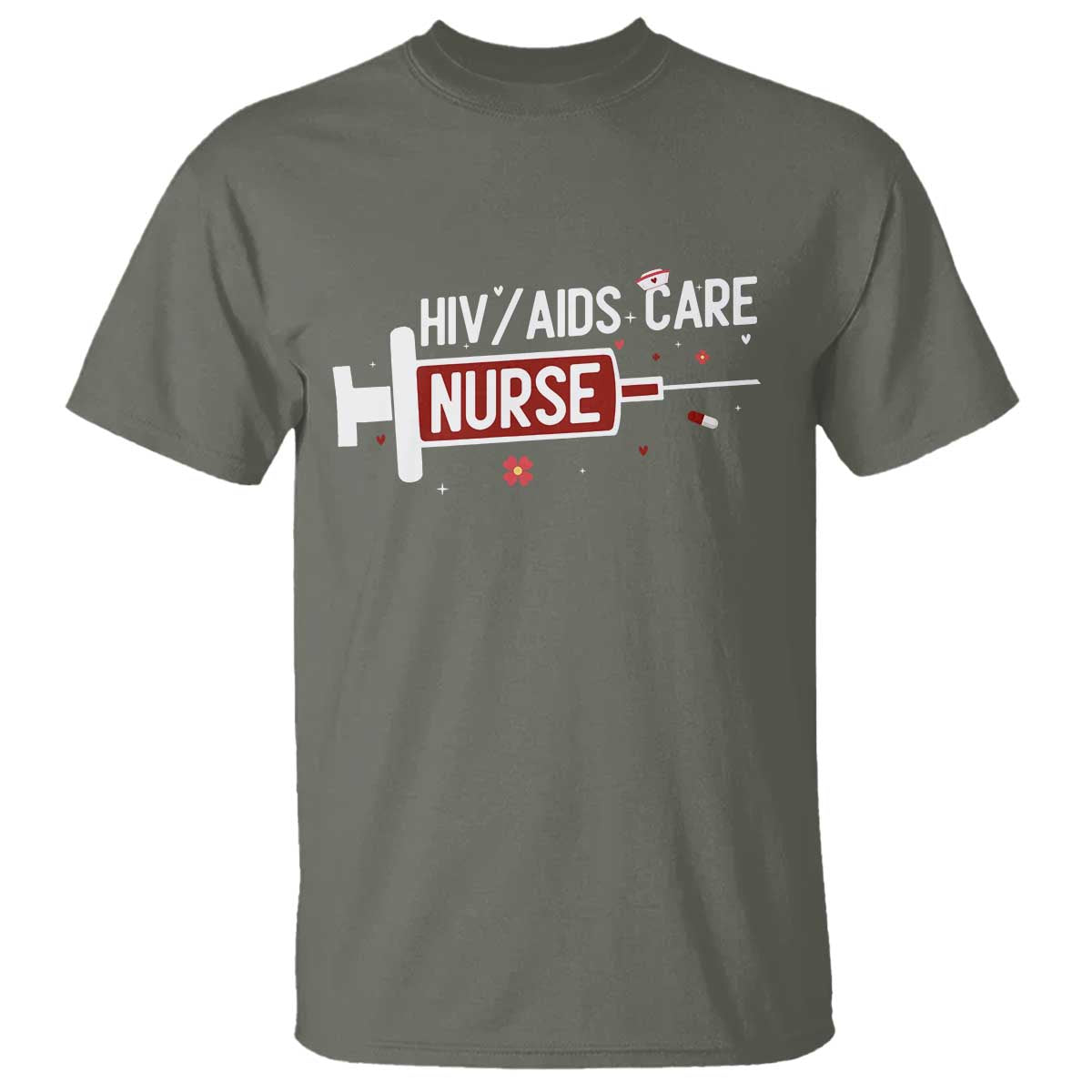 HIV AIDS Care Nurse T Shirt Red Ribbon Support Gift TS12 Military Green Print Your Wear