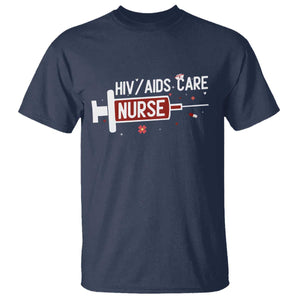 HIV AIDS Care Nurse T Shirt Red Ribbon Support Gift TS12 Navy Print Your Wear