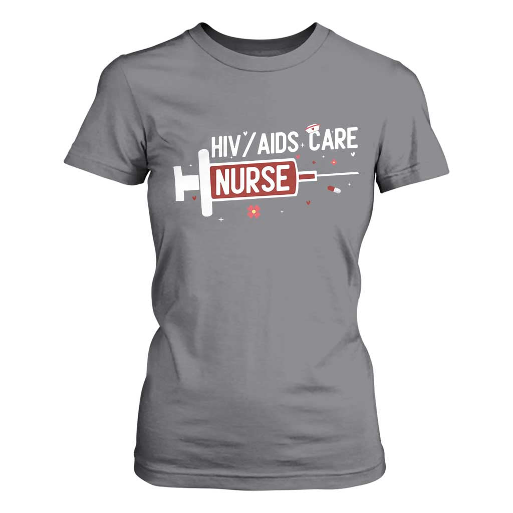 HIV AIDS Care Nurse T Shirt For Women Red Ribbon Support Gift TS12 Charcoal Print Your Wear