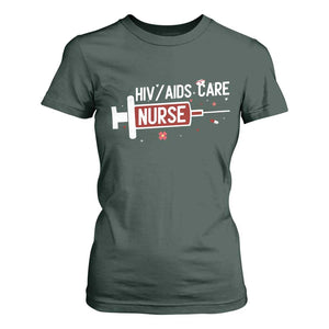 HIV AIDS Care Nurse T Shirt For Women Red Ribbon Support Gift TS12 Dark Forest Green Print Your Wear