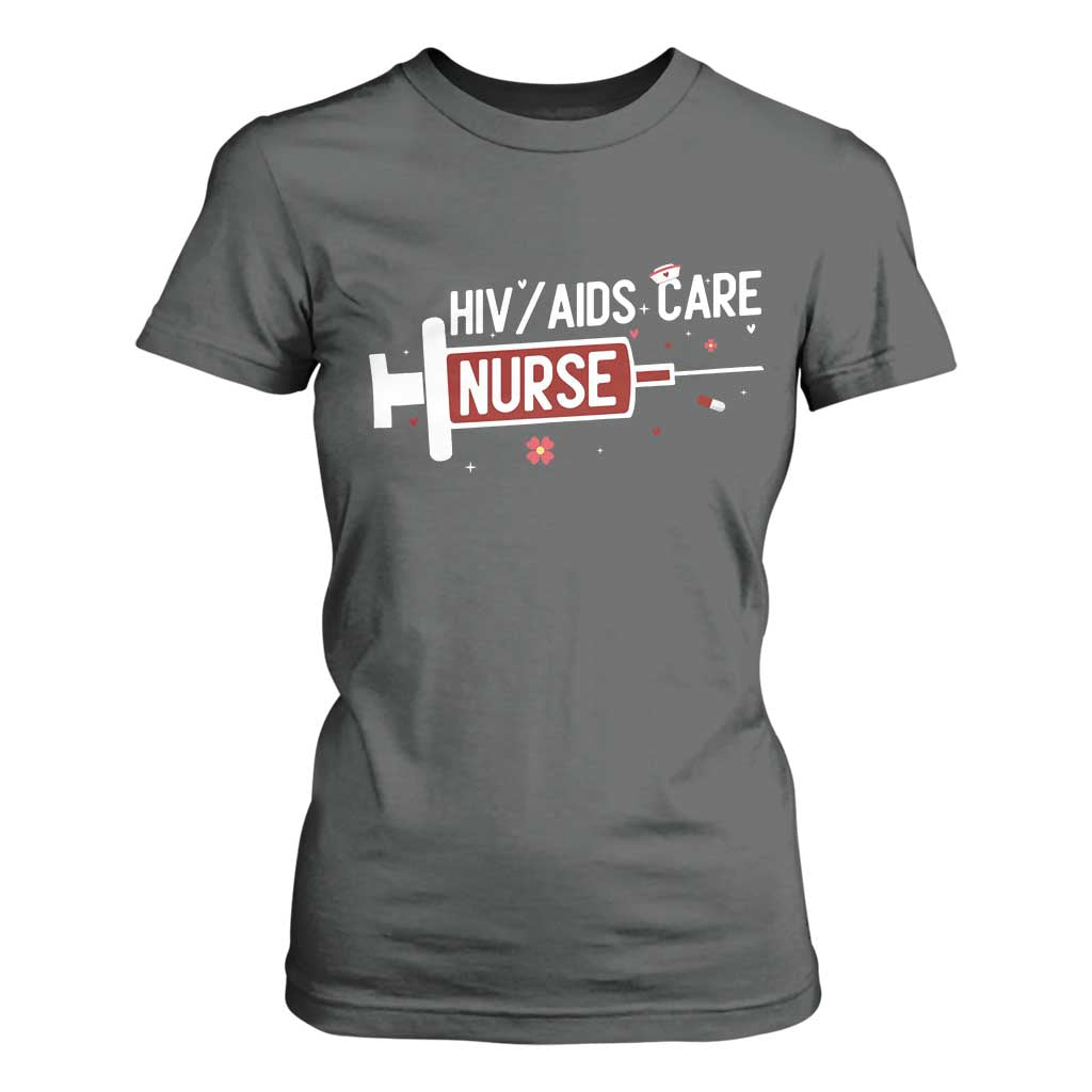 HIV AIDS Care Nurse T Shirt For Women Red Ribbon Support Gift TS12 Dark Heather Print Your Wear