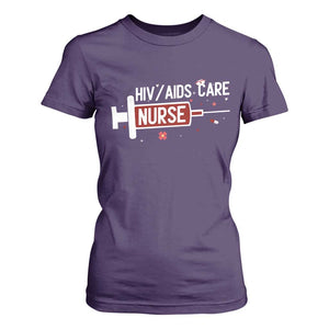 HIV AIDS Care Nurse T Shirt For Women Red Ribbon Support Gift TS12 Purple Print Your Wear