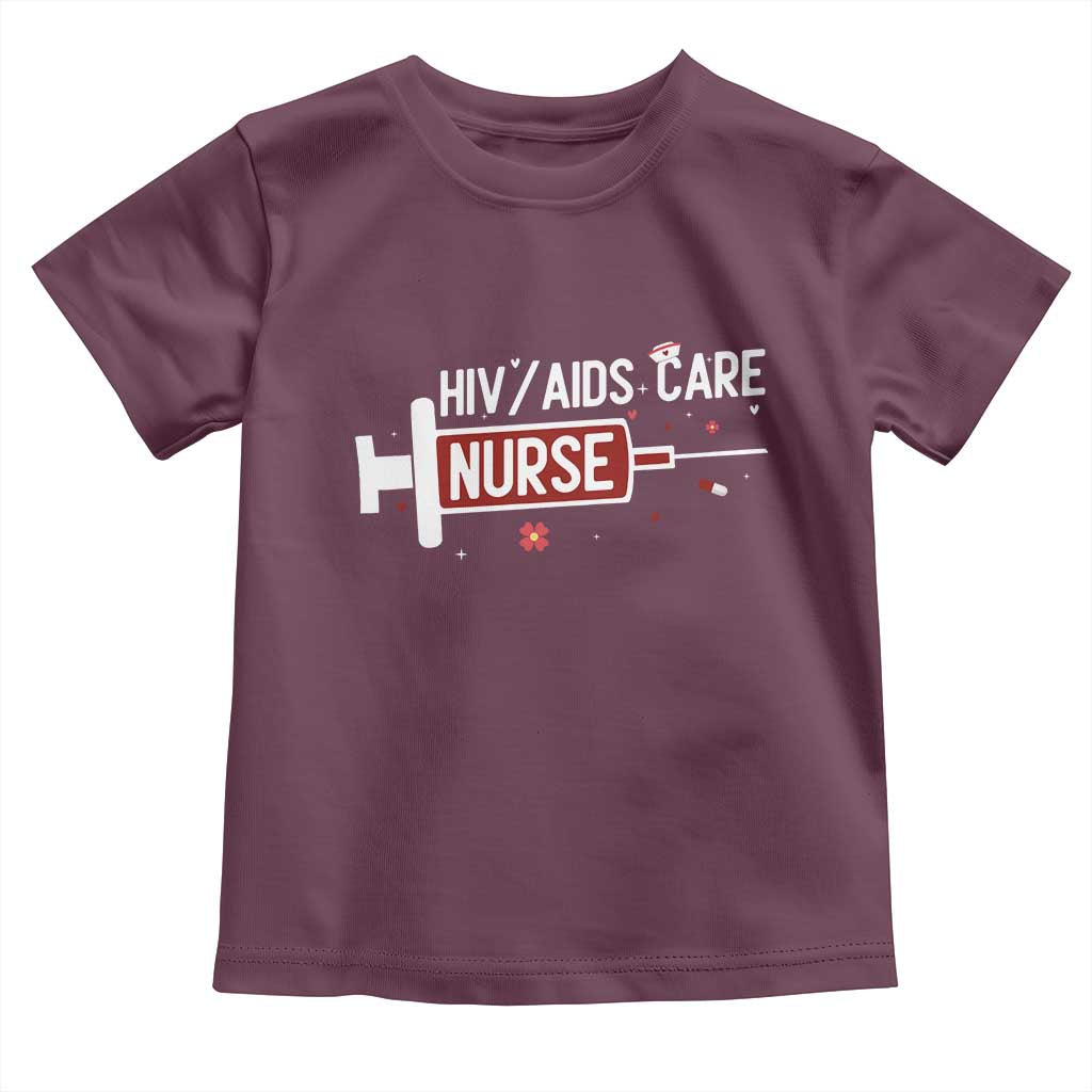 HIV AIDS Care Nurse Toddler T Shirt Red Ribbon Support Gift TS12 Maroon Print Your Wear