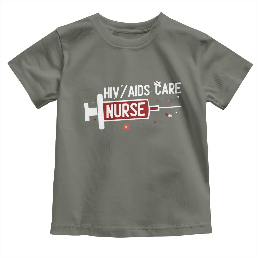HIV AIDS Care Nurse Toddler T Shirt Red Ribbon Support Gift TS12 Military Green Print Your Wear