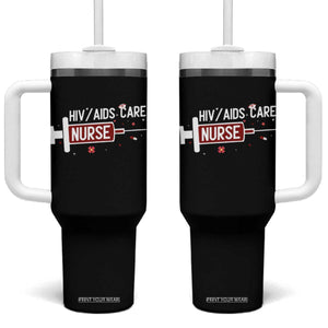 HIV AIDS Care Nurse Tumbler With Handle Red Ribbon Support Gift TS12 One Size: 40 oz Black Print Your Wear