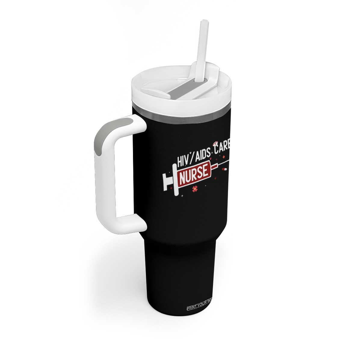HIV AIDS Care Nurse Tumbler With Handle Red Ribbon Support Gift TS12 Print Your Wear