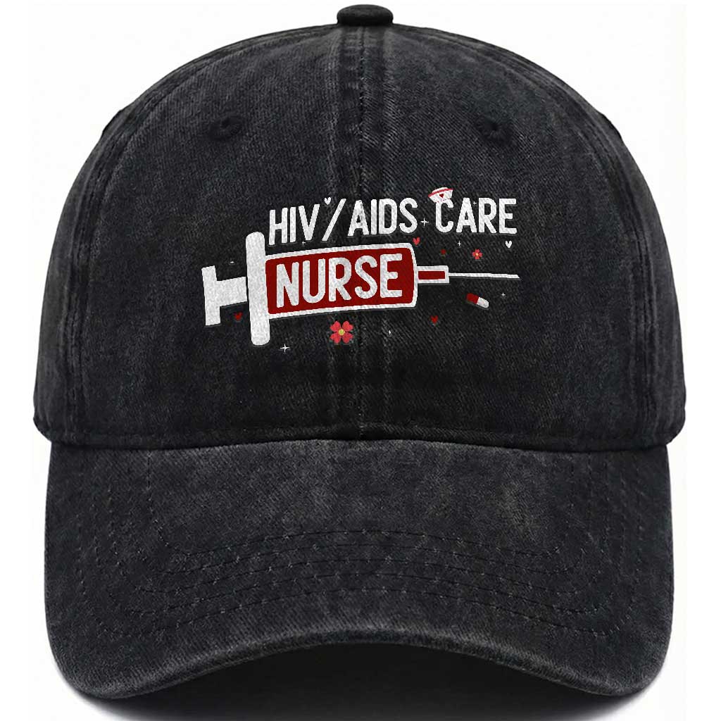 HIV AIDS Care Nurse Washed Cotton Baseball Cap Red Ribbon Support Gift TS12 Print Your Wear